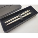 SILVER METAL BALLPOINT AND ROLLERBALL PEN SET 'OPUS' IN PRESENTATION BOX