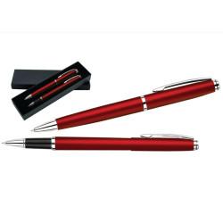 RED METAL BALLPOINT AND ROLLERBALL PEN SET ''HELIUM' IN PRESENTATION BOX