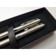 SILVER METAL BALLPOINT AND ROLLERBALL PEN SET 'OPUS' IN PRESENTATION BOX